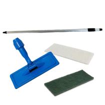 Kit SUPORTE LT Limpa Tudo + Fibra Macia BRANCA + VERDE GERAL Multiuso + CABO DE ALUMÍNIO 1,3m Retrátil Duas Partes