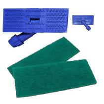 Kit SUPORTE LT Limpa Tudo Mop Articulado Giro 360 Limpeza de Cantos + 2 FIBRAS Abrasiva de Limpeza Kit Fibra:2 Verde