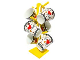 Kit Suporte Madeira mdf - 06 Unidades De Xicaras Cha 240ml caneca modelo Amo café listra