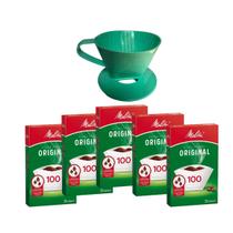 Kit Suporte Melitta Verde agua 100 + 5 caixas filtro Melitta 100