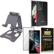 Kit Suporte Mesa + Capinha Antishock Samsung Galaxy M14 + Película Vidro 3D - Hrebos