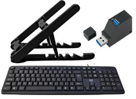 Kit Suporte Notebook +Teclado Multi com fio USB Tc065 + Hub Usb 3.0 (sem mouse)