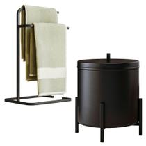 Kit Suporte Pano de Prato e Lixeira de Cozinha 6L Eleganza Metal Preto - Pallazio