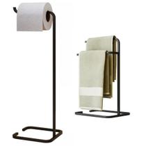 Kit Suporte Papel Higienico E Porta toalha bancada Metal Preto - Larbelle - Larbelle Móveis