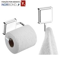 Kit Suporte Papel Higiênico Gancho Multiuso Porta Toalha Banheiro Adesivo Dupla Face Cromado - Future