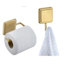 Kit Suporte Papel Higiênico Gancho Multiuso Porta Toalha Banheiro Adesivo Dupla Face Dourado - Future Kit Suporte Papel Higiênico Gancho Multiuso Porta Toalha Banheiro Adesivo Dupla Face Dourado - Future