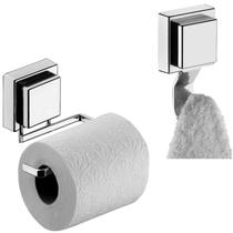 Kit Suporte Papel Higiênico Gancho Multiuso Porta Toalha Banheiro Ventosa Cromado - Future Kit Suporte Papel Higiênico Gancho Multiuso Porta Toalha Banheiro Ventosa Cromado - Future