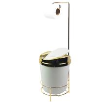 Kit Suporte Papel Higiênico lixeira 5 Litros Basculante Banheiro Branco Dourado - AMZ