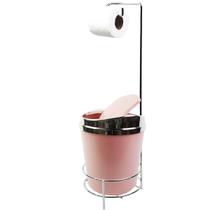 Kit Suporte Papel Higiênico Lixeira 5 Litros Tampa Basculante Banheiro Rosa Dourado - AMZ