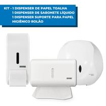 Kit Suporte Papel Higiênico Rolão, Saboneteira com Reservatório 400ml e Dispenser Interfolha