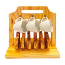 Kit Suporte Para 6 Xicara Cantinho do Café De Madeira Pires Coração
