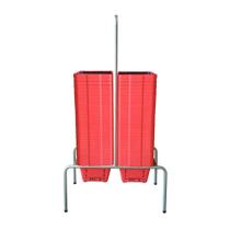 KIT - Suporte para cestos de compras Duplo + 60 cestos D100 Vermelho supermercado, mercearia