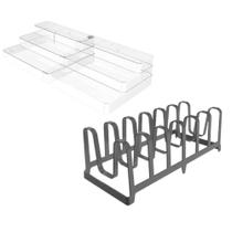 Kit Suporte para Tampas de Panela e Organizador de Armários Extensível Display Expositor Escada OU