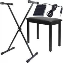 Kit Suporte Para Teclado Musical Banco Suporte Pedal Sustain