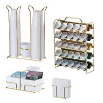 Kit Suporte Porta 50 Cápsulas Café Nespresso Guardanapo Copo Descartável Sachês Dourado - Future