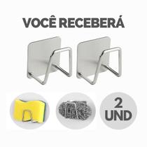 Kit Suporte Porta Esponja Bucha Inox Gancho Adesivo Organizador - Escolha Seu Kit