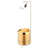 Kit Suporte Porta Papel Higiênico Com Lixeira 5L Cesto Lixo Tampa Basculante Dourado Banheiro - Future Kit Suporte Porta Papel Higiênico Com Lixeira 5L Cesto Lixo Tampa Basculante Dourado Banheiro - Future