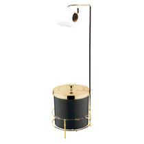 Kit Suporte Porta Papel Higiênico Com Lixeira 5L Cesto Lixo Tampa Dourado Preto Chão Banheiro - Future Kit Suporte Porta Papel Higiênico Com Lixeira 5L Cesto Lixo Tampa Dourado Preto Chão Banheiro - Future