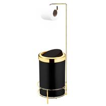 Kit Suporte Porta Papel Higiênico Com Lixeira 8L Cesto Lixo Tampa Basculante Dourado Preto Banheiro - Future Kit Suporte Porta Papel Higiênico Com Lixeira 8L Cesto Lixo Tampa Basculante Dourado Preto Banheiro - Future
