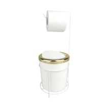 Kit Suporte Porta Papel Higiênico Lixeira 5L Cesto Lixo Tampa Basculante Redonda Banheiro Branco Dourado - AMZ Kit Suporte Porta Papel Higiênico Lixeira 5L Cesto Lixo Tampa Basculante Redonda Banheiro Branco Dourado - AMZ