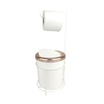Kit Suporte Porta Papel Higiênico Lixeira 5L Cesto Lixo Tampa Basculante Redonda Banheiro Branco Rose Gold - AMZ Kit Suporte Porta Papel Higiênico Lixeira 5L Cesto Lixo Tampa Basculante Redonda Banheiro Branco Rose Gold - AMZ
