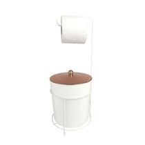 Kit Suporte Porta Papel Higiênico Lixeira 5L Cesto Lixo Tampa Pino Banheiro Branco Rose Gold - AMZ Kit Suporte Porta Papel Higiênico Lixeira 5L Cesto Lixo Tampa Pino Banheiro Branco Rose Gold - AMZ