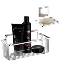 Kit Suporte Porta Shampoo Prateleira Saboneteira Banheiro Adesivo Dupla Face Cromado - Future