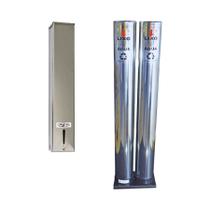 Kit Suporte Quadrado Porta Copo Descartável Água 200ml + Lixeira Inox Dupla Kit Suporte Quadrado Porta Copo Descartável Água 200ml + Lixeira Inox Dupla