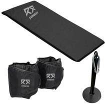 Kit Suporte Sumo + Colchonete Espuma D50 + Par Caneleira Tornozeleira De Peso Profissional Para Academia Treino De Agachamento Musculação Funcional