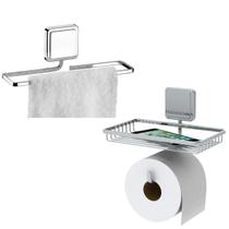 Kit Suporte Toalheiro 25cm Porta Papel Higiênico e Objetos Adesivo De Banheiro Cromado - Future Kit Suporte Toalheiro 25cm Porta Papel Higiênico e Objetos Adesivo De Banheiro Cromado - Future
