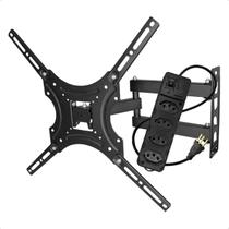 Kit Suporte Triarticulado para Monitor 23 a 63 Polegadas Inclinável com Extensão 4 Tomadas