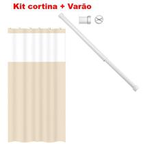 Kit Suporte Varão Banheiro 60 até 90 + Cortina Box Bege