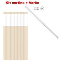 Kit Suporte Varão Banheiro 90 até 140 + Cortina Box Bege - Maxeb