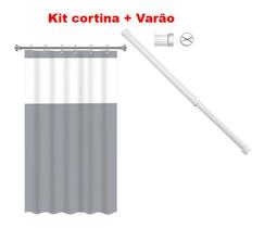 Kit Suporte Varão Banheiro 90 até 140 + Cortina Box Cinza