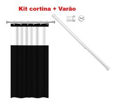 Kit Suporte Varão Banheiro 90 até 140 + Cortina Box Preta