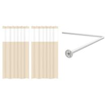 Kit Suporte Varão Banheiro Curvo Em L + 2 Cortina Box Bege Kit Suporte Varão Banheiro Curvo Em L + 2 Cortina Box Bege