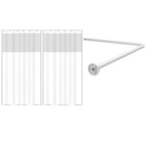 Kit Suporte Varão Banheiro Curvo Em L + 2 Cortina Box Branca