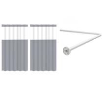Kit Suporte Varão Banheiro Curvo Em L c/ 2 Cortina Box Cinza Kit Suporte Varão Banheiro Curvo Em L c/ 2 Cortina Box Cinza