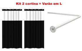 Kit Suporte Varão Banheiro Curvo Em L c/ 2 Cortina Box Preta