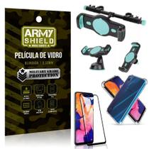 Kit Suporte Veicular 3 em 1 Galaxy A10 + Película 3D + Capa Anti Impacto - Armyshield