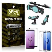 Kit Suporte Veicular 3 em 1 Galaxy S9 + Película 3D + Capa Anti Impacto - Armyshield
