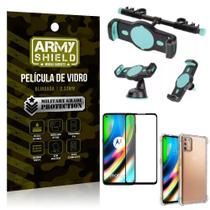 Kit Suporte Veicular 3 em 1 Moto G9 Plus + Película 3D + Capa Anti Impacto - Armyshield