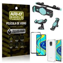 Kit Suporte Veicular 3 em 1 Redmi Note 9 Pro + Película 3D + Capa Anti Impacto - Armyshield