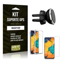 Kit Suporte Veicular Galaxy A20 Suporte + Capinha Anti Impacto + Película de Vidro - Armyshield