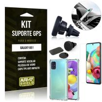 Kit Suporte Veicular Magnético Galaxy A51 Suporte +Capinha Anti Impacto +Película Vidro - Armyshield