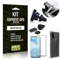 Kit Suporte Veicular Magnético Galaxy S20 PlusCapinha Anti Impacto +Película Vidro 3D - Armyshield