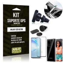 Kit Suporte Veicular Magnético Galaxy S20 UltraCapinha Anti Impacto +Película Vidro 3D - Armyshield