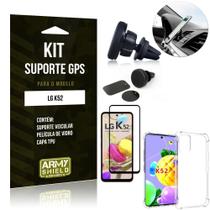 Kit Suporte Veicular Magnético LG K52 + Capa Anti Impacto +Película Vidro 3D - Armyshield
