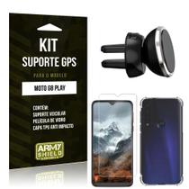 Kit Suporte Veicular Magnético Moto G8 Play Suporte + Capinha Anti Impacto + Película de Vidro - Armyshield