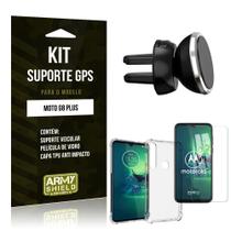 Kit Suporte Veicular Magnético Moto G8 Plus Suporte +Capinha Anti Impacto +Película Vidro - Armyshield